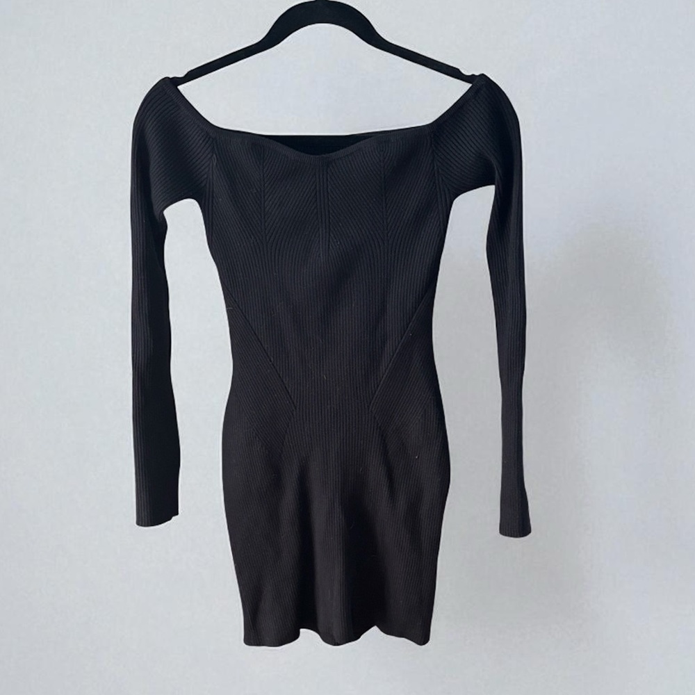NBD Elegant Black Long Sleeve ribbed bodycon sweater Dress sz M